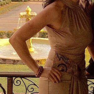 Caribbean Queen Elegant Tan Evening Dress